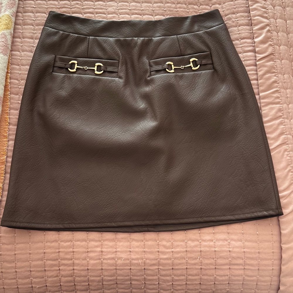 7 For All Mankind Brown Mini Skirt with Gold Details